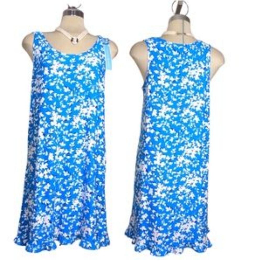 Draper James Womens Plus Nightie Blue Floral Ruffle Pajama Dress XXL/XXX NEW